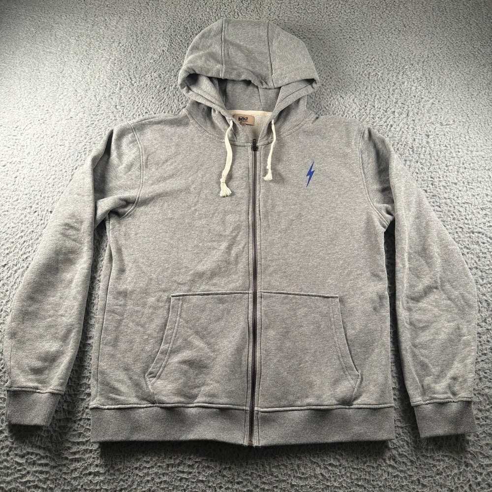 Lightning Bolt Hoodie Mens M Gray Full Zip Tiger Back‎ Graphic Sweatshirt Bamboo